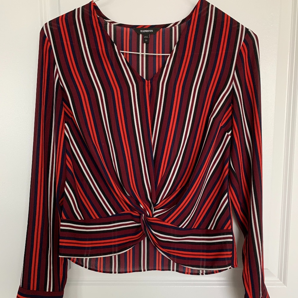 Express Striped Blouse with Knot Front